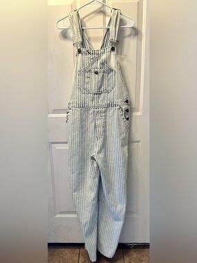 Faherty Topsail Stripe Denim Overalls Blue and White Denim Bibs